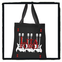 🎸 Lita Ford 🎸 Double Neck Guitar Logo Canvas Tote Bag ~ Never Used