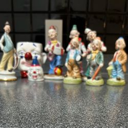9 Hobos And Clown Figurines 