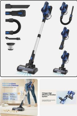POWEART V870 BLUE Cordless Vacuum, 30KPa Suction, 350W Motor, 8-in-1 Cleaner
