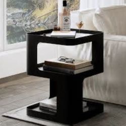 2 Black Metal Nightstand End Table, No Assembly