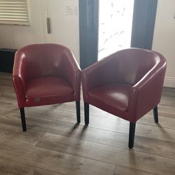 2 Red Faux Leather Accent Chairs To Reupholster