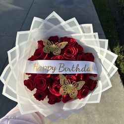 25 red rose happy birthday bouquet