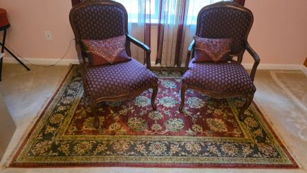 Pair of French Louis XV Style Accent Chairs + Persian Style Area Rug — Sold Together or Separate