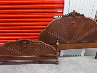 Art Deco Wood Headboard & Footboard