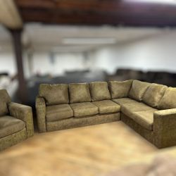 Free Delivery- brown L shape sectional sofa couch and chair