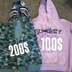 BAPE Color Camo Shark Wide Full Zip Double Hoodie x  Sp5der Acai Hoodie