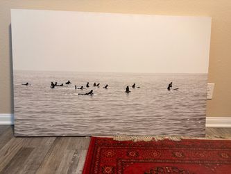 Large Black and White Surfers Canvas Wall Art
