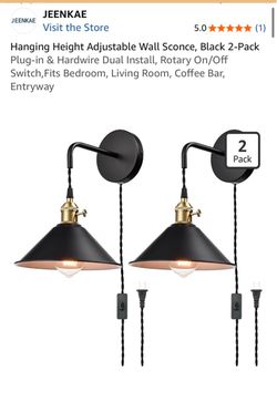 JEENKAE 2 adjustable wall sconces(plug-in, or hardwire option)