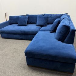 Blue Velvet Scarlett 3-Seat Right Bumper Sectional Sofa - Half Priced *Open Box*   We Deliver & set up. 