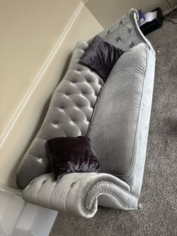 Gray Studded Arm Sofa