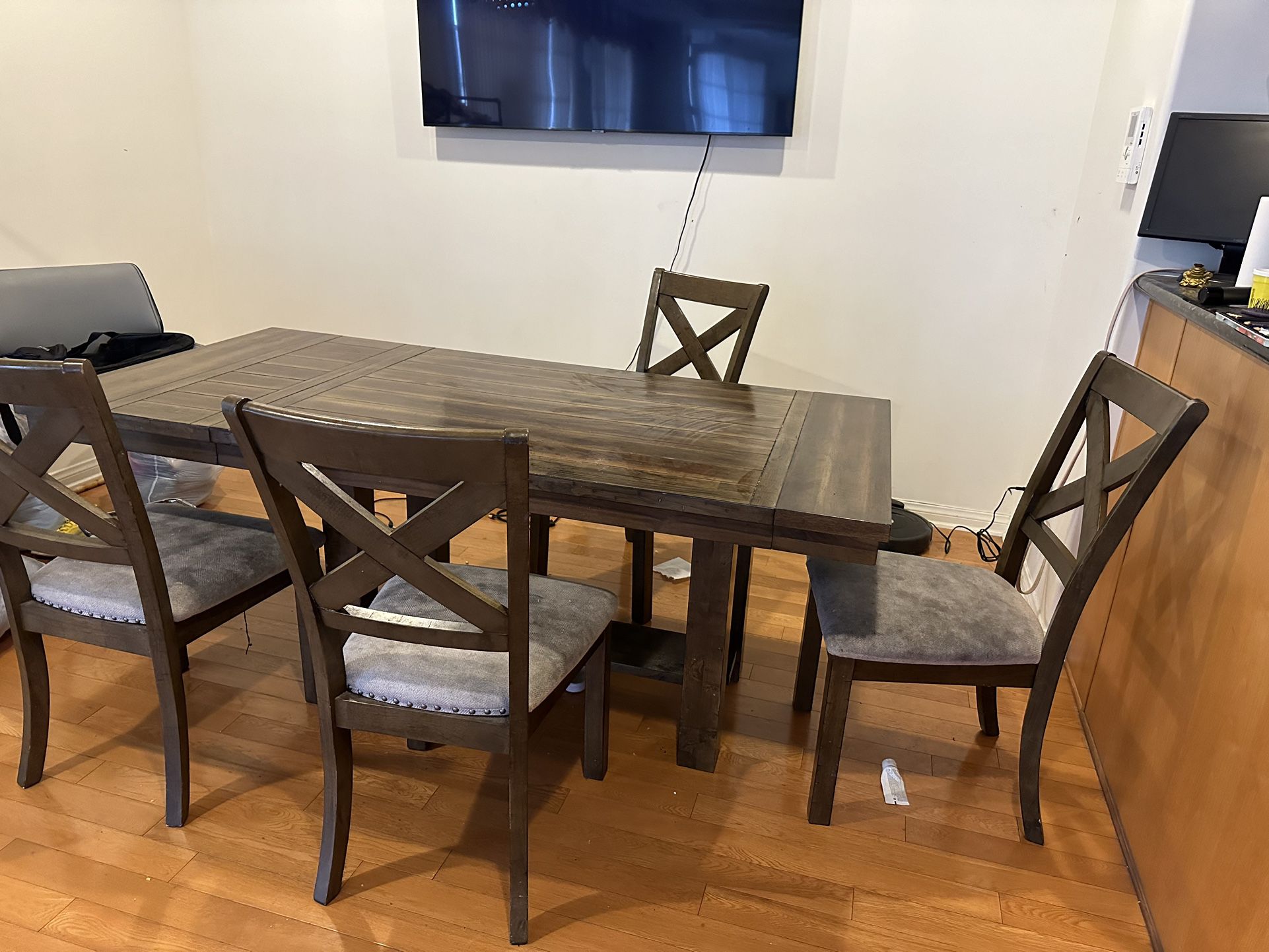 Solid Wood Table With Extension and 4 Chairs