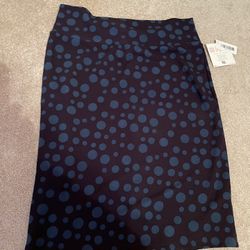 Lularoe Cassie pencil skirt.  Navy with blue dots.  XL. NWT