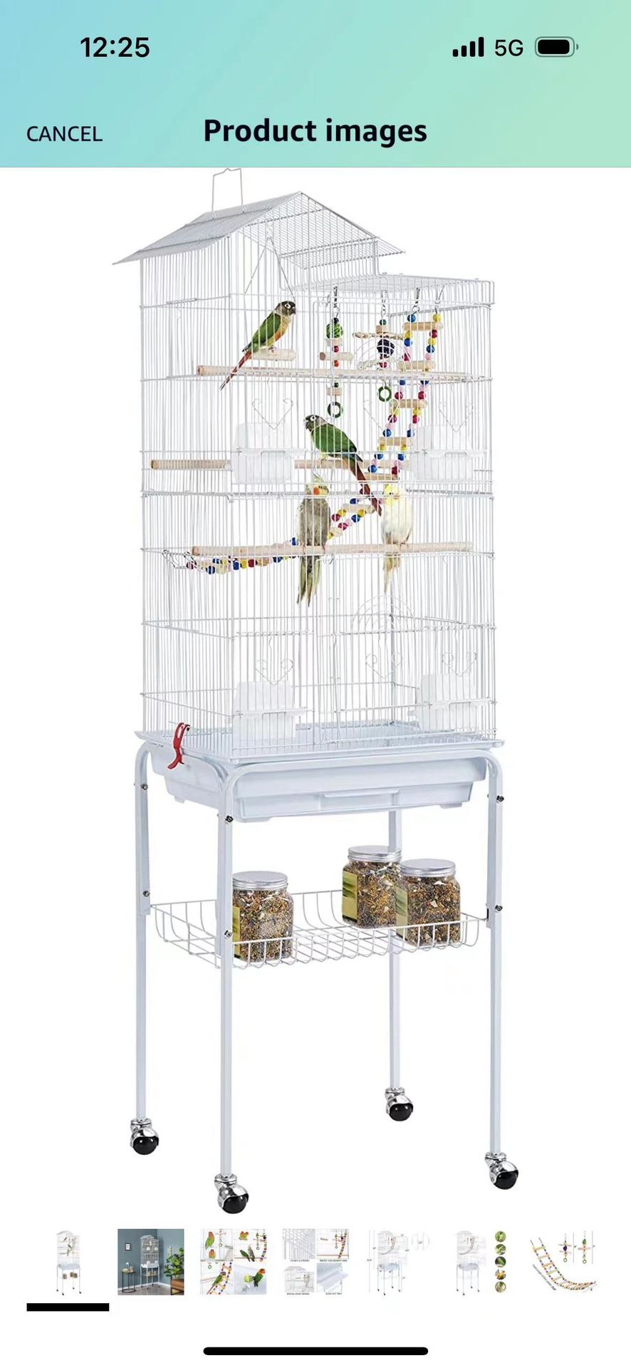 62.4-inch Roof Top Flight Bird Cage for Parakeets Cockatiels Conures Finches Lovebirds Canaries Budgies Small Parrots, Large Birdcage with Detachable