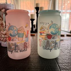 16oz Changing Color  Teachers Glass Blue/Pink
