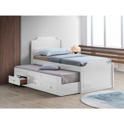 TWIN-TWIN WOODEN PLATFORM BED WITH TRUNDLE