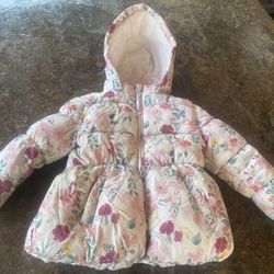 Like NEW! Girls Primark Atmosphere White And Pink Floral Flower Coat Age 24-36 Months