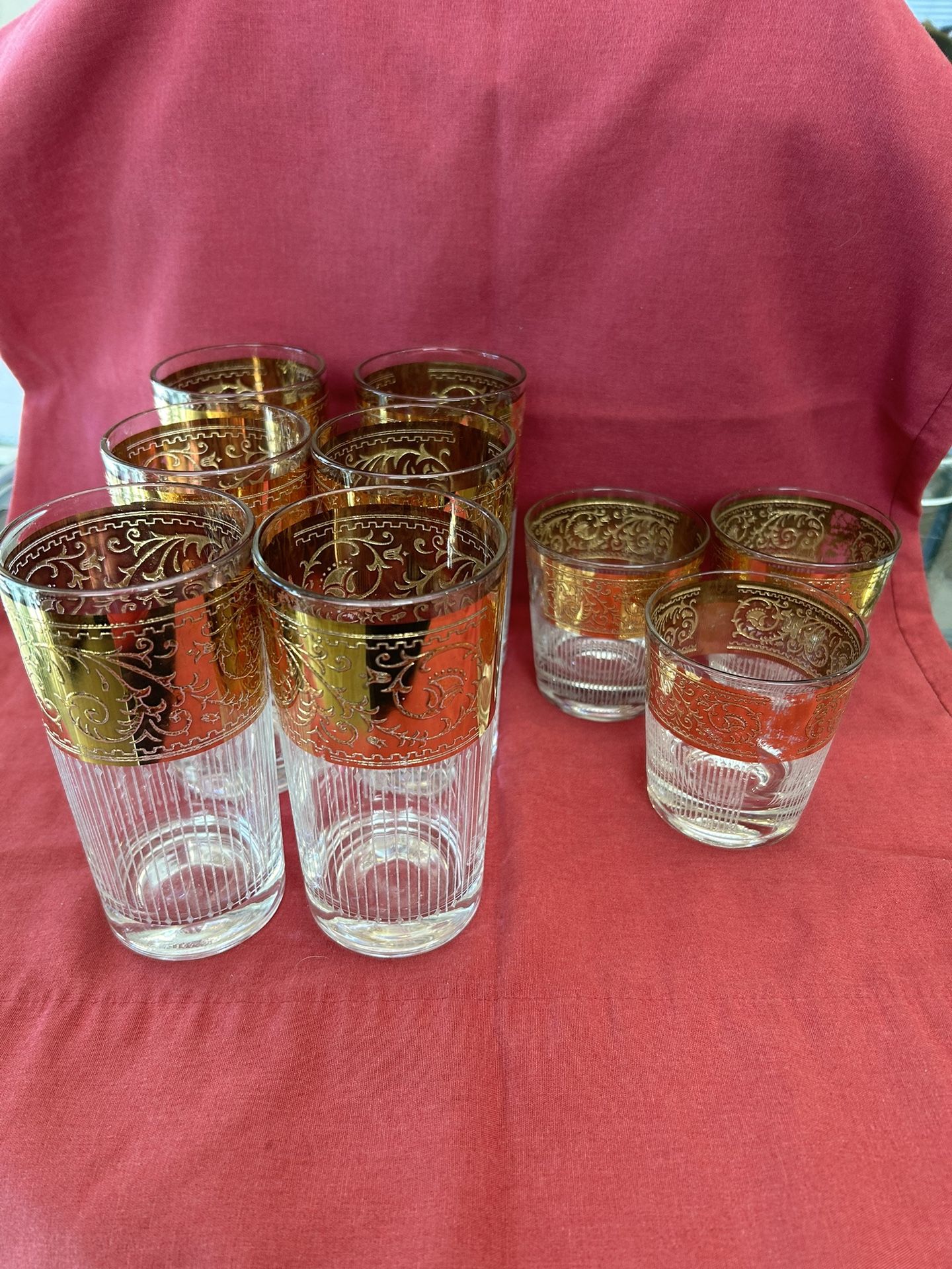 Starlyte Vintage Set Of 9 22 K Gold Leaf Glasses