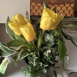 Artificial Tulips In Resin Plant Pot