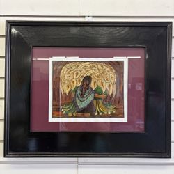 Signed Mexican Popotillo Straw Art Flower Vendor Scene