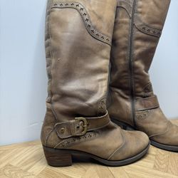 Pikolinos Distressed Brown Leather Zip Knee High Boots Women Size EU 39