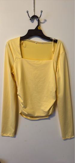 Yellow Long Sleeve Square Neck Top small