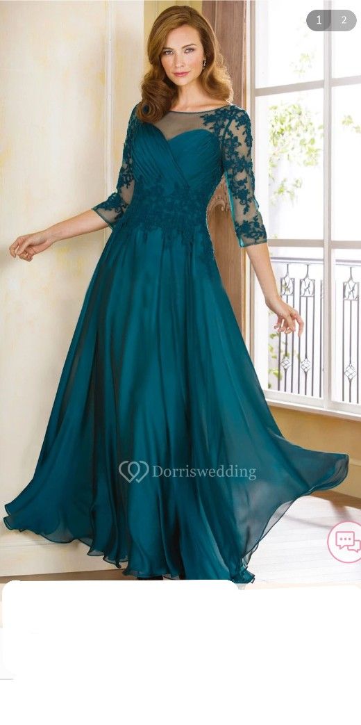 New Teal Chiffon/Lace Evening Gown