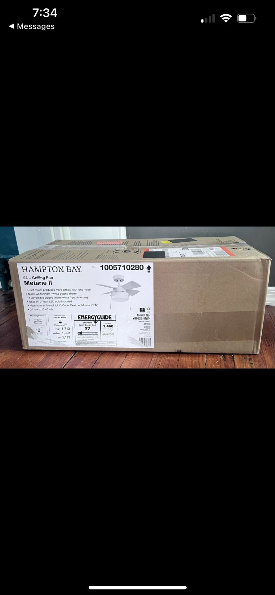 Hampton Bay YG922B-MWH Metarie II 24 in. Indoor Matte White Ceiling Fan w/Light