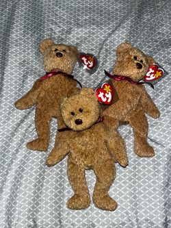 3x Beanie Babies Curly Bear