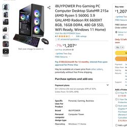 IBUYPOWER Pro Gaming PC Computer Desktop Slate5MR 249a (AMD Ryzen 5 3600 3.6 GHz, NVIDIA GTX 1650 4GB, 8GB DDR4, 480 GB SSD, Windows 11 Home)