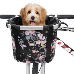 Bicycle Basket Dog Bike Handlebar Basket Front,Folding Detachable Quick Release Easy Install,Cycling Picnic Bag