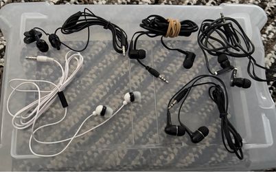 Lots of assorted earphones and earbuds