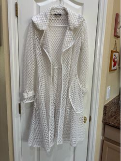 CQ by CQ Long Sleeve Full Mesh Maxi Trench Coat White W/Pockets Sz S