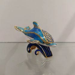 Jeweled / Rhinestone Dolphin trinket / figurine - $24.99 ( NEW ) white/blue/gold
