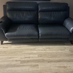 BLUE LEATHER COUCH And RECLINER CHAIR SET