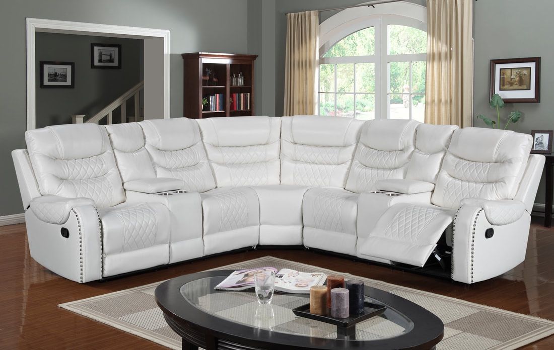 White Leather Gel Reclining Sectional