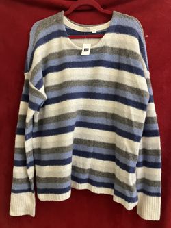 GAP WOOL BLEND WOMENS SWEATER XL STRIPE BLUE GREY WHITE ** More DESIGNER Collection Here ...