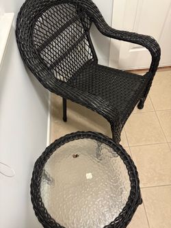 Black Wicker Chair and Side Table Set