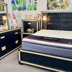 Amazing Deal Now‼️Gorgeous Black+Gold 5pc Bedroom Furniture Set Available Only $1199 (Huge Saving)
