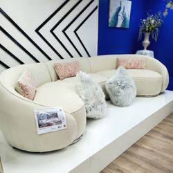 185”L Contemporary Sectional Sofa With Rich Boulce Fabric