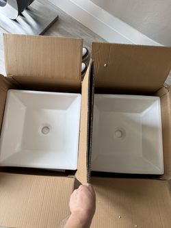 2 pc Vanity Above Counter Sinks Sqare Modern White Porcelain Ceramic Bathroom Vessel Vanity Sink Art Basin Square 16.3X16.3Vessel Sink