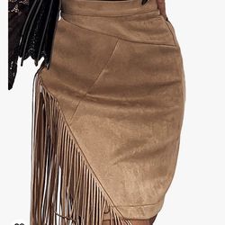 BNWT Fringe Suede Skirt for Women High Waisted Tassel Short Mini Skirt