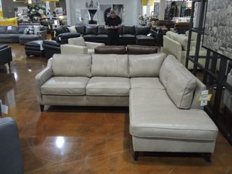 Rutherford Home Bari Gray Leather Right Facing Sectional - Taupe | L-Shaped Couch | Corner Couch