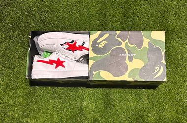A Bathing Ape BapeSta White Red Sneakers