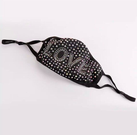 Love Inscribed Luxury Rhinestone Fashionable, Washable, Protective Face Masks