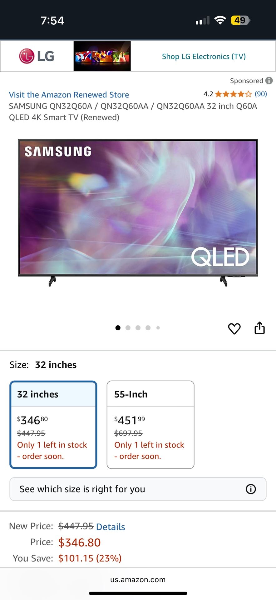 Samsung “32 4k TV 