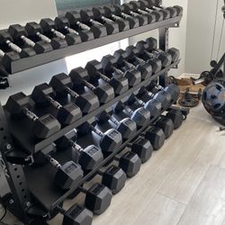 Rogue dumbbell Set 5Lbs To 90 Lbs With Rogue Rack 
