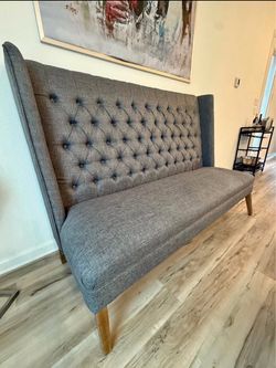 Modern Gray Tufted High-Back Wingback Settee / Dining Bench
