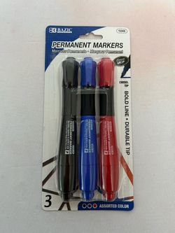 Permanent Markers 3-Pack Assorted Colors