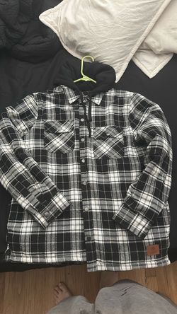 Black & White Plaid Flannel Hoodie Jacket
