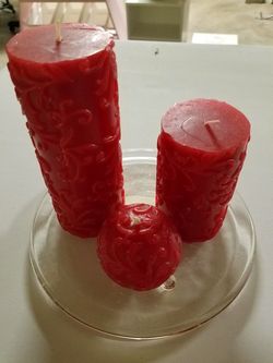 Red Candle with GlassPlate Holder.